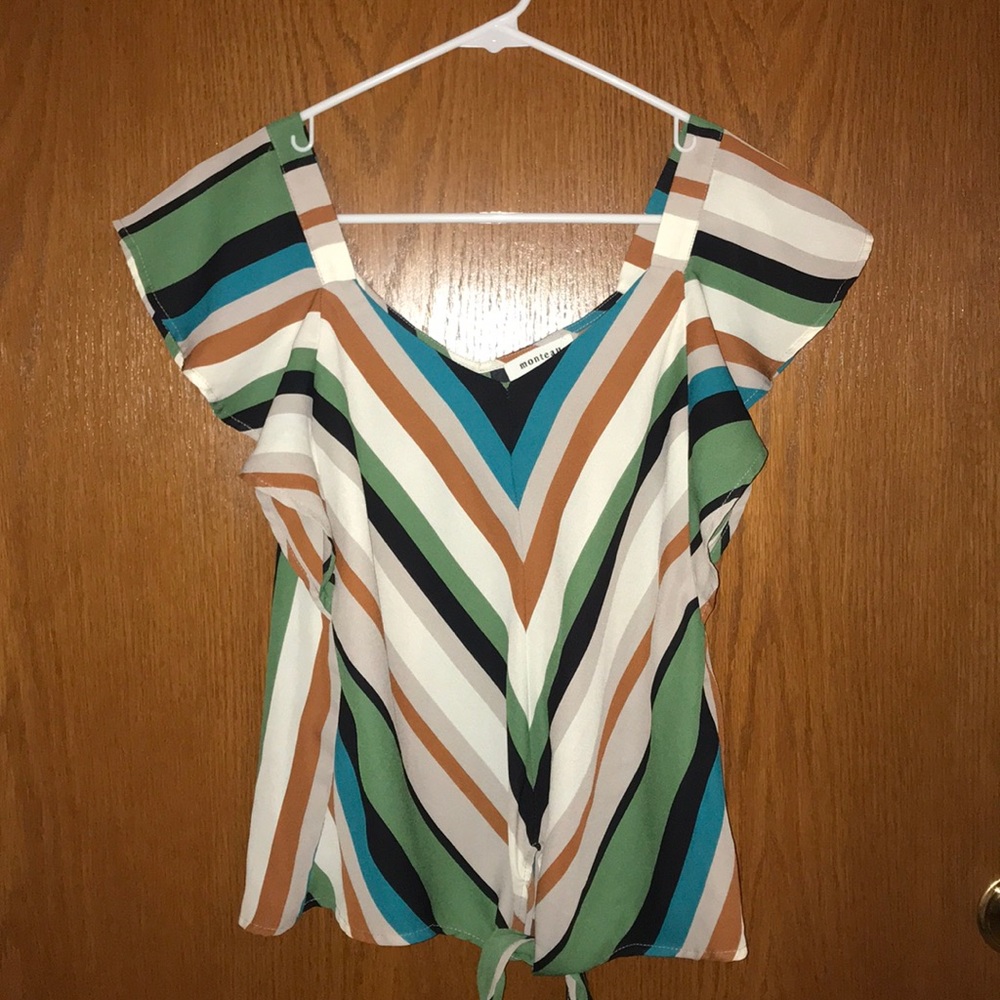 Tie front striped blouse